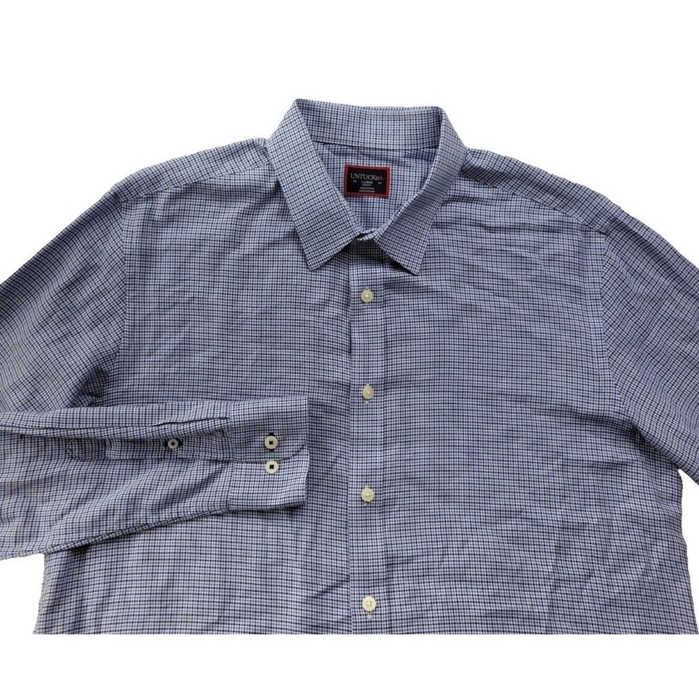 EUC UNTUCKit Ansellmo Slim Fit Men L Houndstooth Check Button Down Dress Shirt